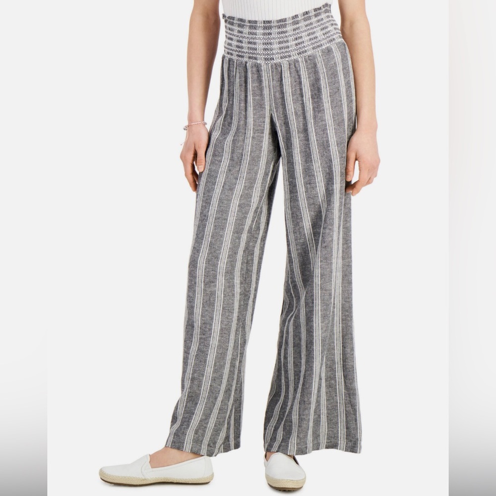 Rewash Women's Juniors' Smocked Wide-Leg Pants (Large, Grey)